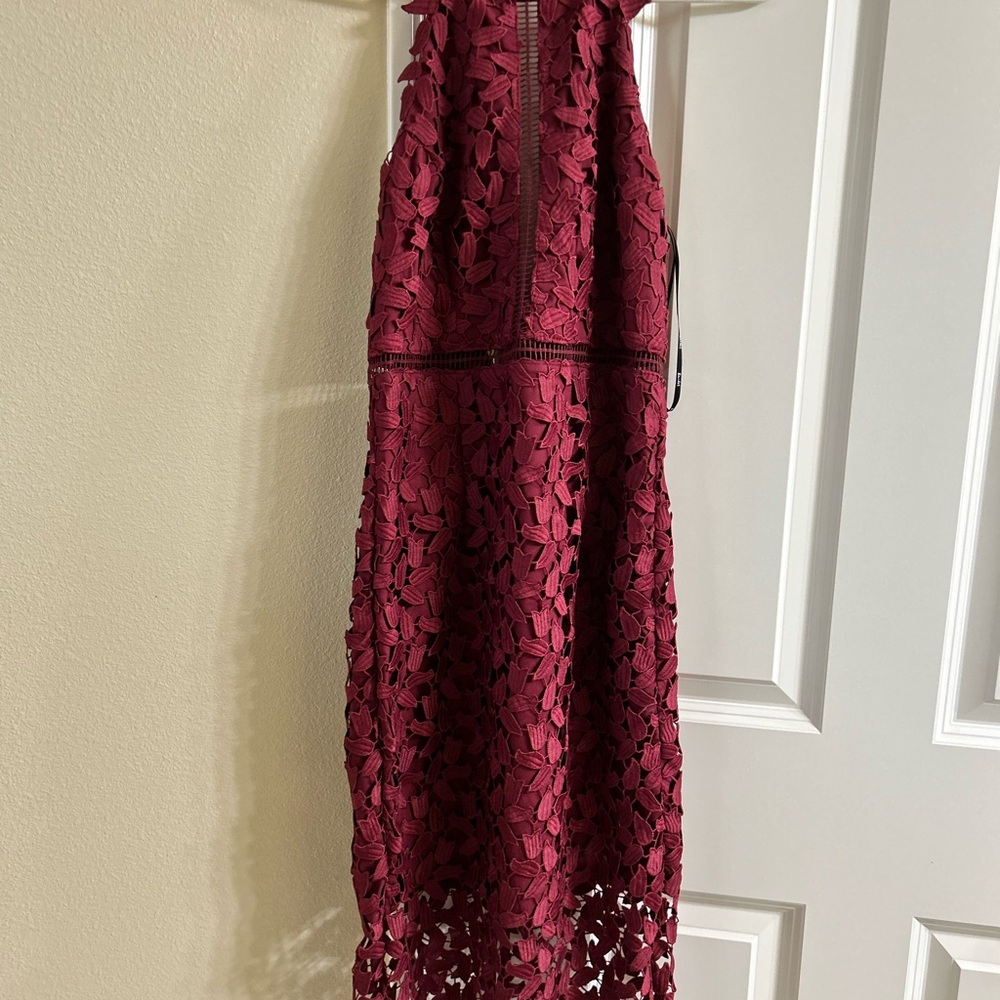 Bardot Burgundy Backless Lace Dress